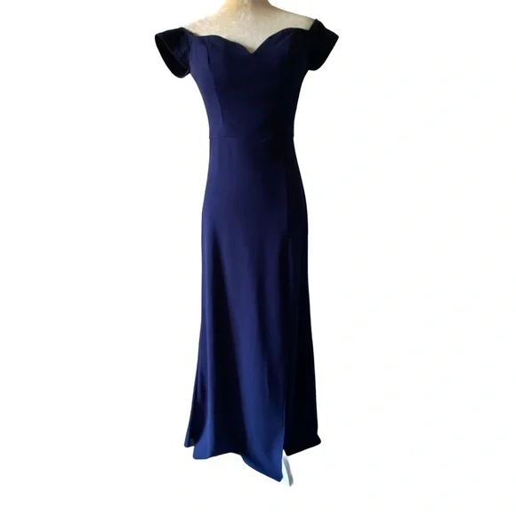 open lace back dress Navy Blue Velvet and Tulle Floor Length Evening Dress Party Dress, Blu –  Cutedressy main image 1
